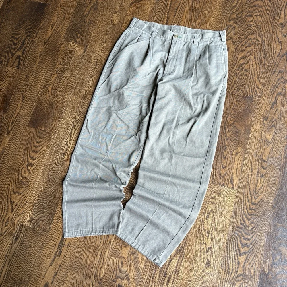 Vtg 90s Tommy Hilfiger Crest Pleated Chino Pants Mens 34x29 Olive Gray Trousers